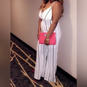 White/Black Striped Boohoo Jumpsuit